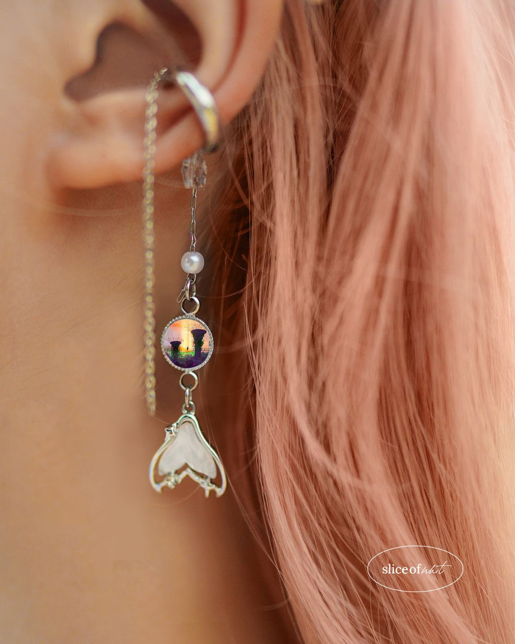 Midnight Unravel Waves Handmade Ear Cuffs | Illustrated Pastel Jewellery | Singapore Art Souvenir