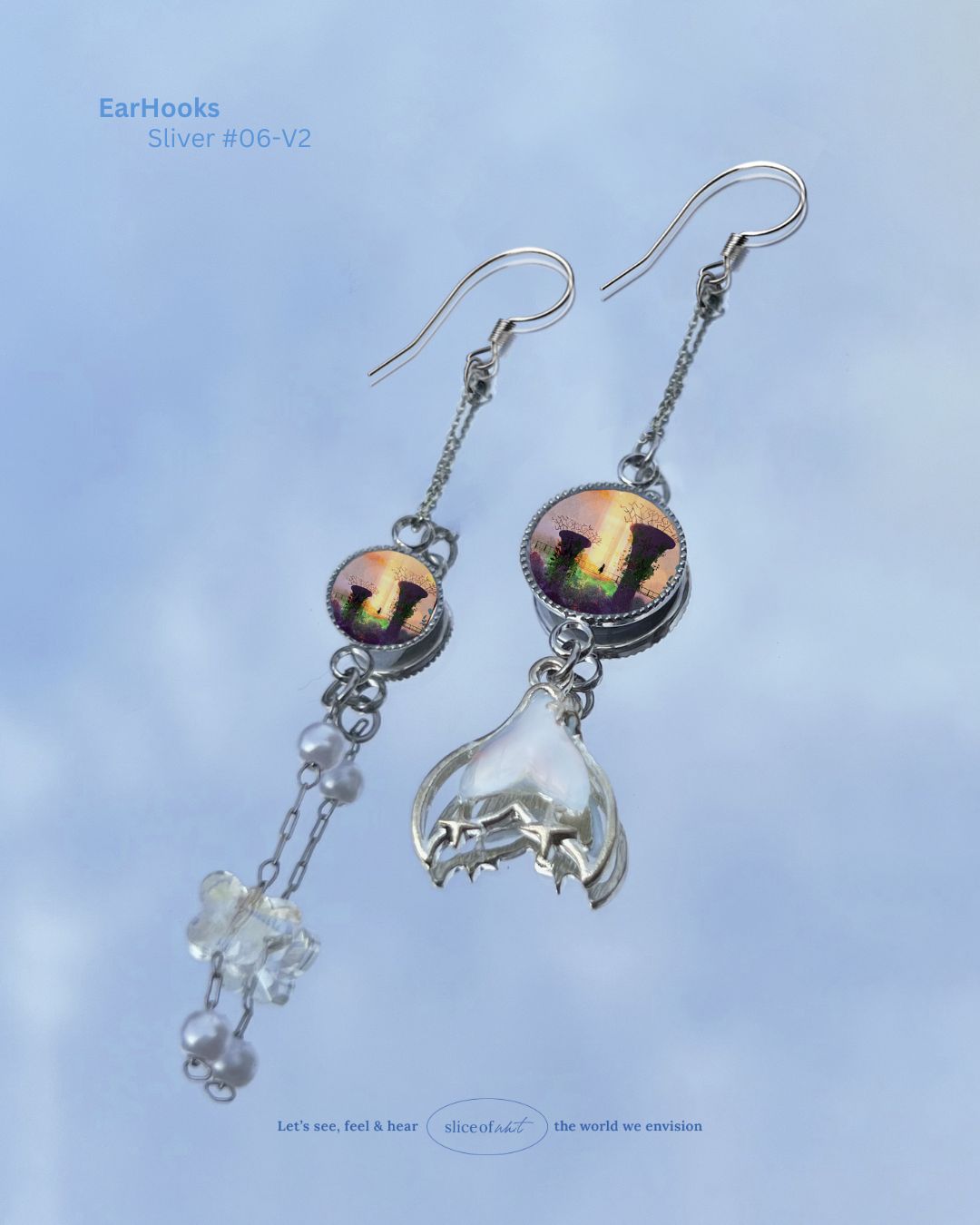 Midnight Unravel Waves Handmade Ear Cuffs | Illustrated Pastel Jewellery | Singapore Art Souvenir