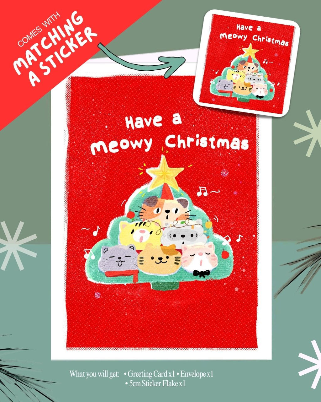 Have A Meowy Christmas | Illustrated Greeting Card Art Print Christmas Festive Card