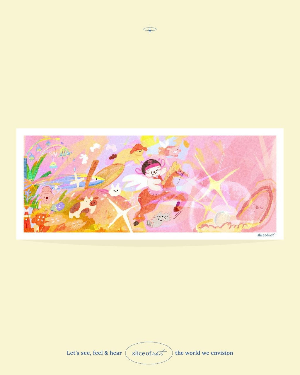 Jeju Animals Attacck! Art Print – Illustrated Jeju Korea Landscape (Horsey, Cows, Piggies, Abalone, Bunnies, Sheeps)