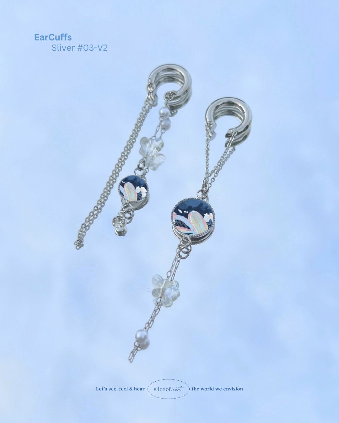 Midnight Unravel Waves Handmade Ear Cuffs | Illustrated Pastel Jewellery | Singapore Art Souvenir