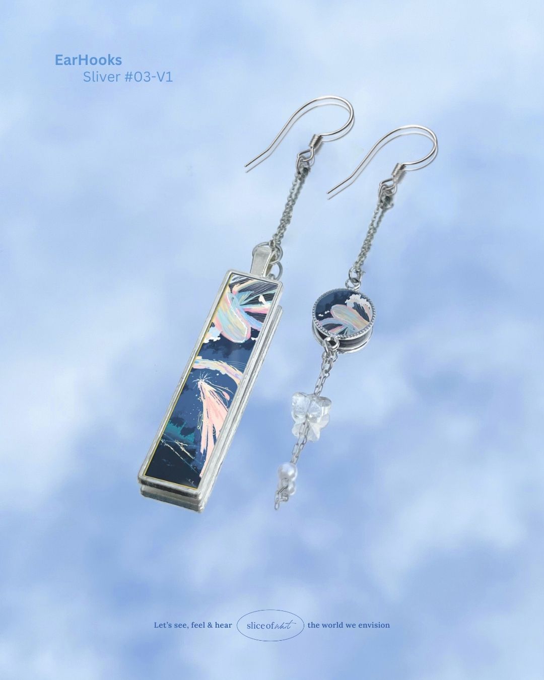 Midnight Unravel Waves Handmade Ear Cuffs | Illustrated Pastel Jewellery | Singapore Art Souvenir